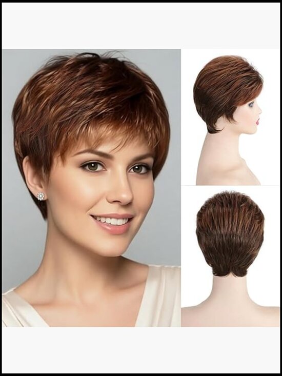 Short Pixie Cut Wig Synthetic Layered with Bangs Heat Resistant Fluffy main image 4